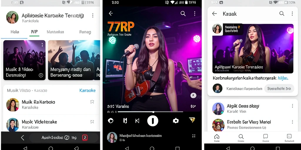 Antarmuka aplikasi 77RP dengan fitur karaoke yang menarik dan interaktif.
