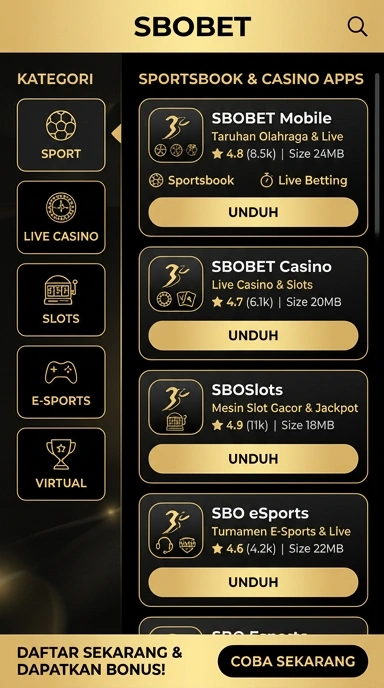 Tampilan katalog aplikasi sbobet