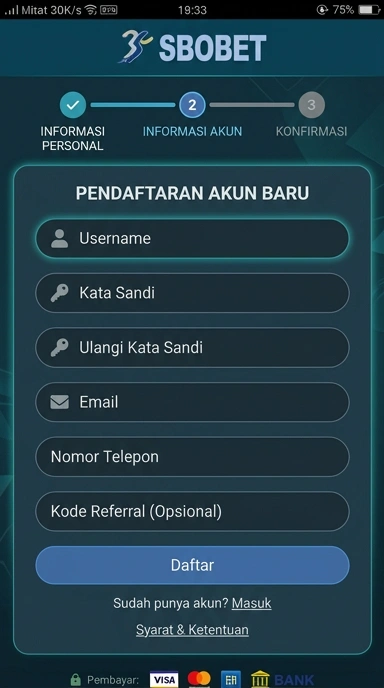 Tampilan halaman daftar sbobet