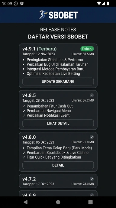 Tampilan riwayat versi sbobet